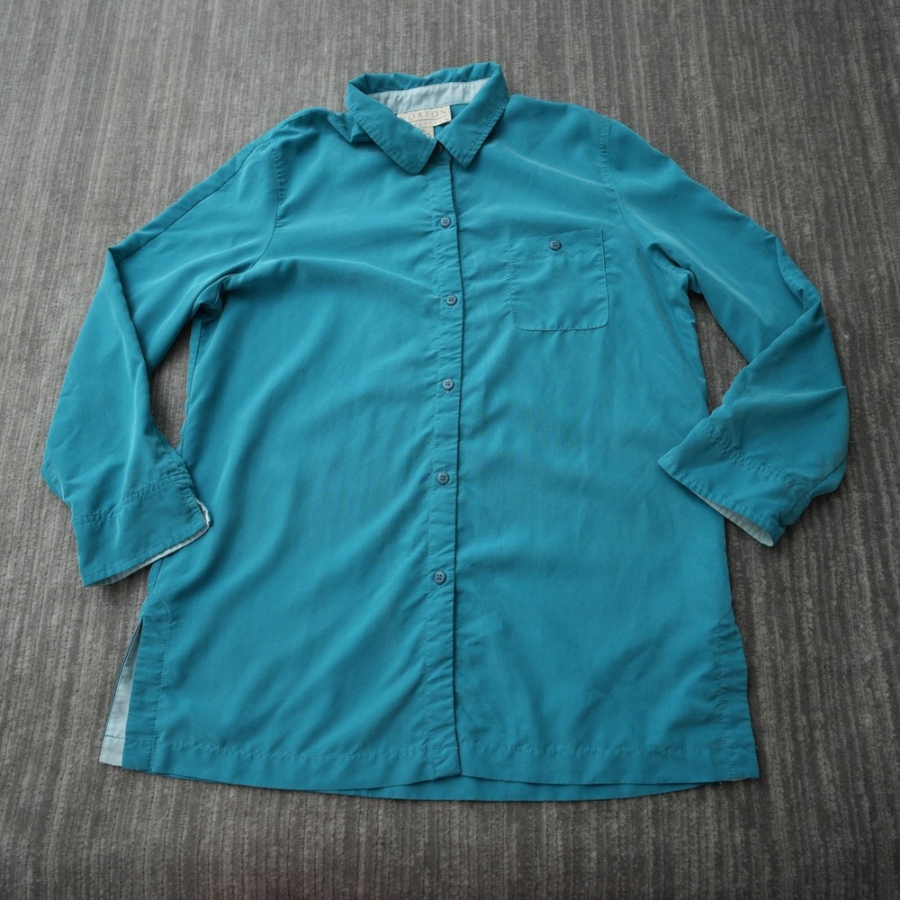 Norton Mcnaughton Shirt‎ Women Button Up Blue Long Sleeve Rayon Pocket 1X